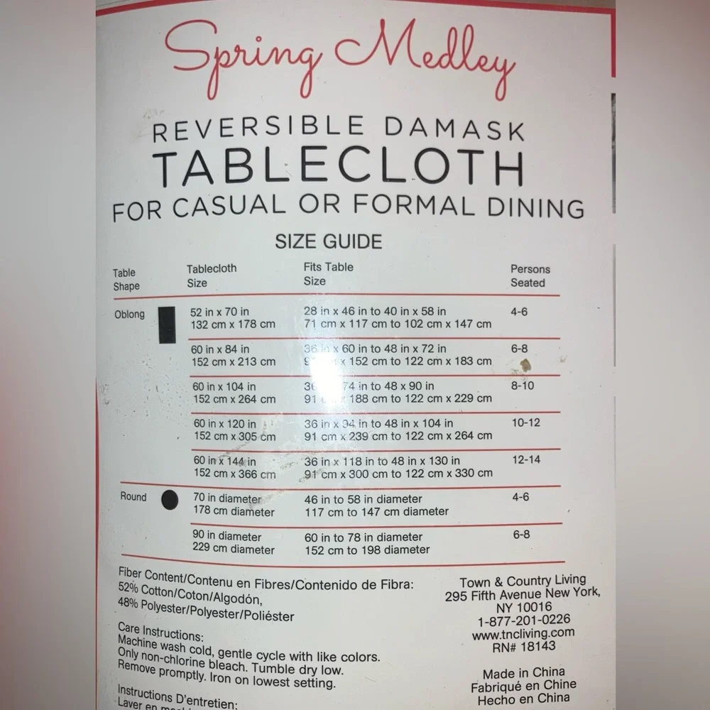 Floral DamaskTablecloth - Town & Country Spring Medley Reversible Mist